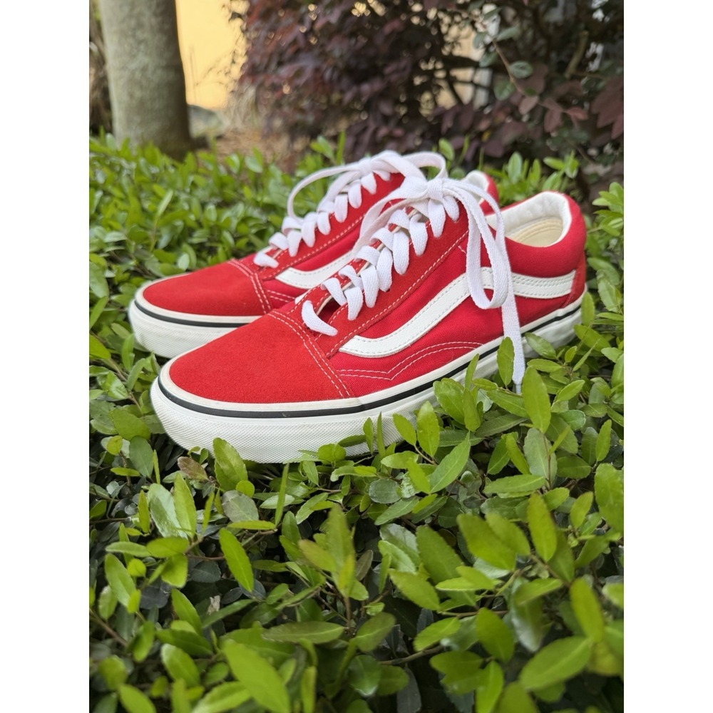 VANS Old Skool Low Racing Red True White Suede Skate Shoes Sneaker M7 W8.5